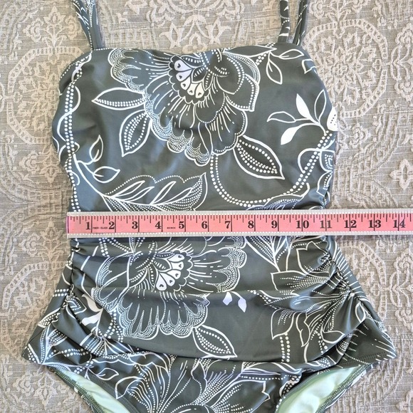 Cupshe Womens Olive Green Floral One Piece Swimsuit Ruched Slimming Size Small - Picture 4 of 7